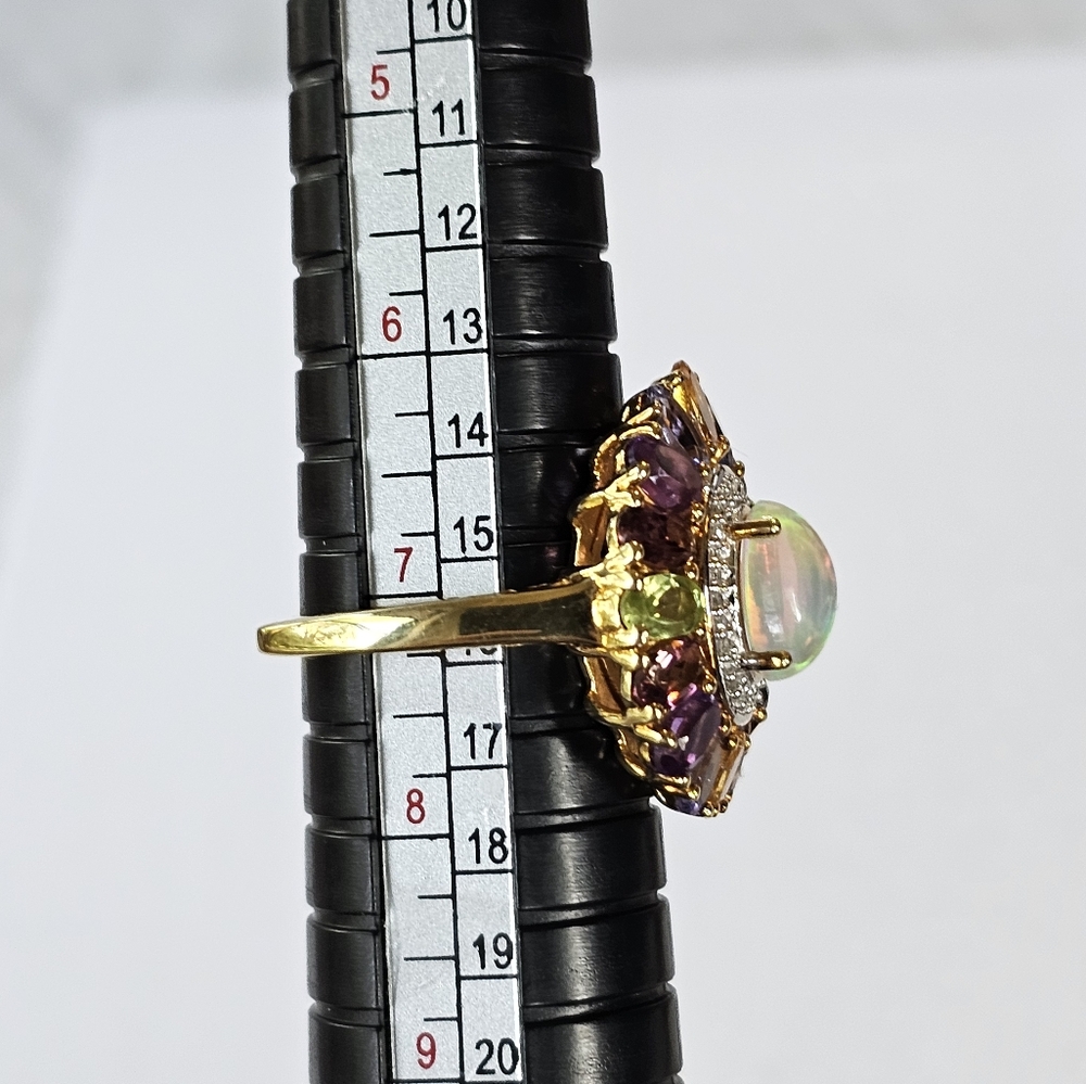 Genuine Opal & Multiple Gemstone Ring 18k Yellow Gold Vermeil Size 7! - Picture 11 of 12